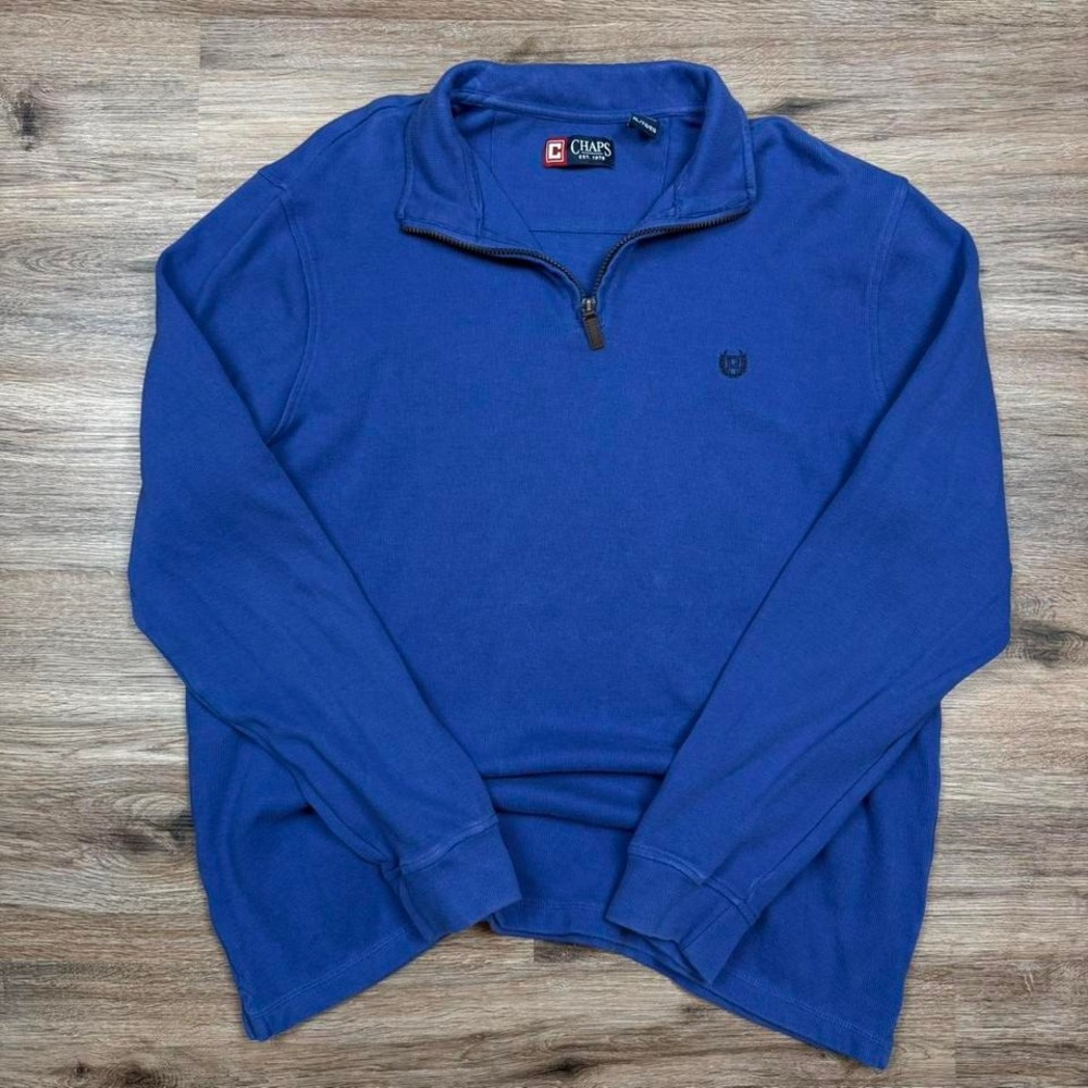 blue chaps quarter zip knit sweater with embroidered logo